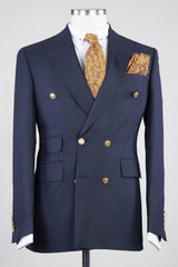 New Arrival Navy Peaked Lapel Double Breasted Business Men Suits