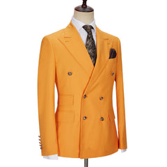 New Arrival Orange Double Breasted Peaked Lapel Men Suits