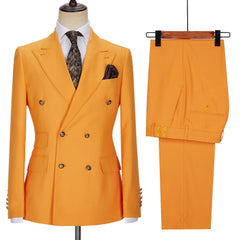 New Arrival Orange Double Breasted Peaked Lapel Men Suits