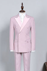 New Arrival Pink Peaked Lapel Double Breasted Custom Prom Suit