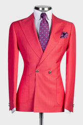 New Arrival Red Fashion Double Breasted Peaked Lapel Prom Men Suits