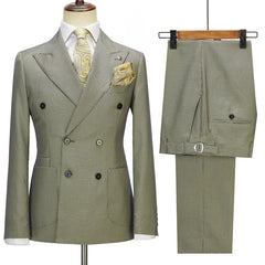 New Arrival Sage Plaid Peaked Lapel Double Breasted Prom Suits