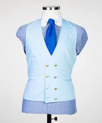 New Arrival Sky Three Pieces Peaked Lapel Slim Fit Men Blue Business Suits