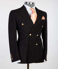 Newest Black Double Breasted Peaked Lapel Men Suits For Business