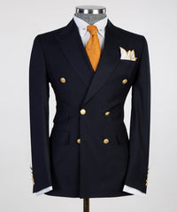 Newest Stripe Two Pieces Peaked Lapel Men Black Business Suits