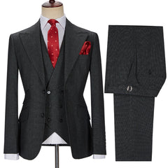 Newest Three Pieces Bespoke Peaked Lapel Formal Black Business Suits
