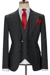 Newest Three Pieces Bespoke Peaked Lapel Formal Black Business Suits