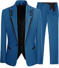 Newest Shawl Lapel Three Pieces Blue Prom Suits