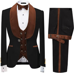 Newest Shawl Lapel Three Pieces Velvet Brown Wedding Suits