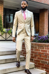 Newest Champagne Peaked Lapel Three Pieces Prom Suits