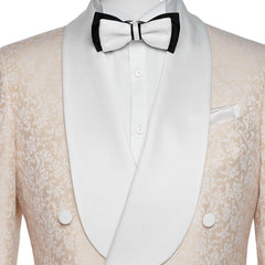 Newest Champagne Shawl Lapel Double Breasted Jacquard Wedding Suits