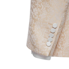 Newest Champagne Shawl Lapel Double Breasted Jacquard Wedding Suits