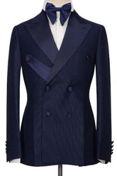 Newest Peaked Lapel Double Breasted Navy Blue Prom Suits
