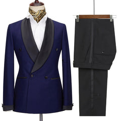 Newest Navy Blue Wedding Suits With Black Shawl Lapel