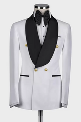 Newest Shawl Lapel Double Breasted White Wedding Suits