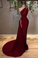 Ocean Blue One Shoulder Mermaid Evening Dress Long with Split