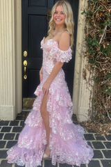 Off-the-shoulder A-line Long Prom Dress with Lace Applique-27dress