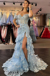 Off-the-shoulder A-line Long Prom Dress with Lace Applique-27dress
