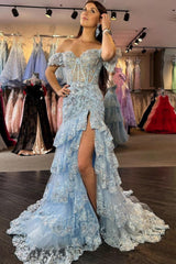 Off-the-shoulder A-line Long Prom Dress with Lace Applique-27dress