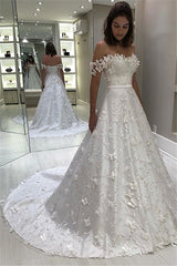 Off-the-Shoulder A-Line Wedding Dress With Appliques-27dress