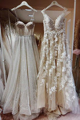 Off-the-Shoulder Appliques Wedding Dress Champagne Sleeveless-27dress