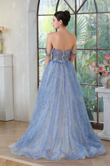 Off-the-shoulder Ball Gown Long Prom Dress with Beading and Lace Applique-27dress