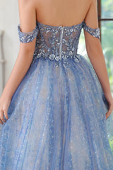 Off-the-shoulder Ball Gown Long Prom Dress with Beading and Lace Applique-27dress