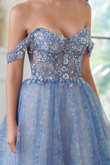 Off-the-shoulder Ball Gown Long Prom Dress with Beading and Lace Applique-27dress
