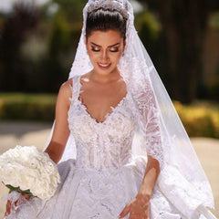 Off-the-Shoulder Ball Gown Wedding Derss With Lace Appliques-27dress