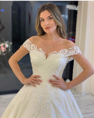 Off-the-Shoulder Ball Gown Wedding Dress Lace Appliques Bridal Gown-27dress