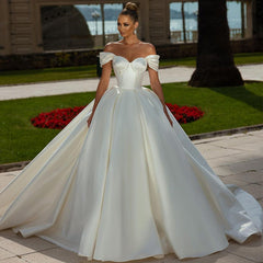 Off-the-Shoulder Ball Gown Wedding Dress Satin-27dress
