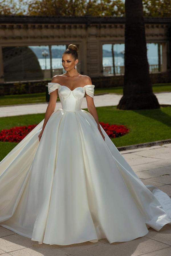 Off-the-Shoulder Ball Gown Wedding Dress Satin-27dress
