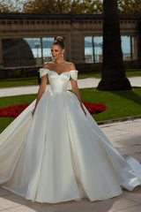 Off-the-Shoulder Ball Gown Wedding Dress Satin-27dress