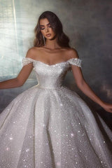 Off-the-Shoulder Ball Gown Wedding Dress Sequins Online-27dress