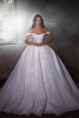 Off-the-Shoulder Ball Gown Wedding Dress Sequins Online-27dress
