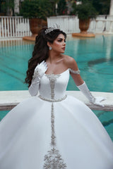 Off-the-Shoulder Ball Gown Wedding Dress With Beads-27dress