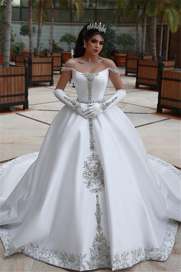 Off-the-Shoulder Ball Gown Wedding Dress With Beads-27dress