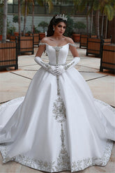 Off-the-Shoulder Ball Gown Wedding Dress With Beads-27dress