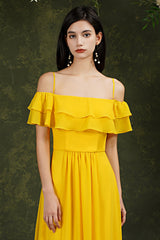 Off-the-Shoulder Bridesmaid Dress Ruffles With Slit-27dress