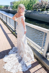 Off-the-Shoulder Lace Wedding Dress Mermaid Long Sleeves-27dress