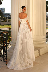 Off-the-Shoulder Lace Wedding Dress Tulle With Appliques-27dress