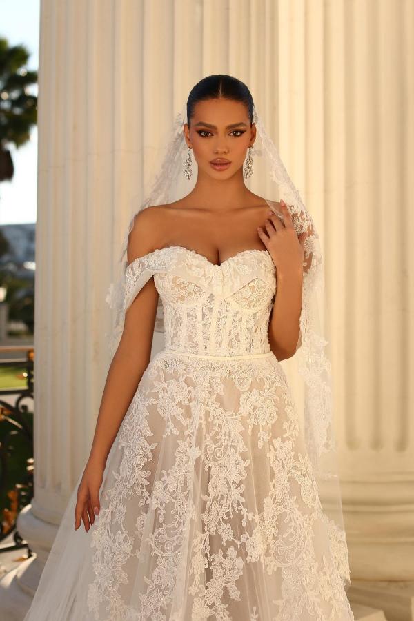 Off-the-Shoulder Lace Wedding Dress Tulle With Appliques-27dress