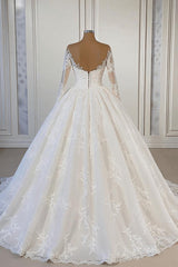 Off-the-shoulder Long Sleeves Ball Gown Wedding Dress With Lace Appliques-27dress