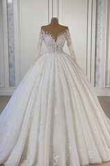 Off-the-shoulder Long Sleeves Ball Gown Wedding Dress With Lace Appliques-27dress