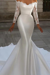 Off-the-Shoulder Long Sleeves Lace Mermaid Wedding Dress-27dress