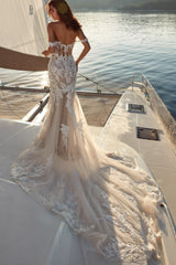 Off-the-Shoulder Mermaid Lace Tulle Wedding Dress From 27dress