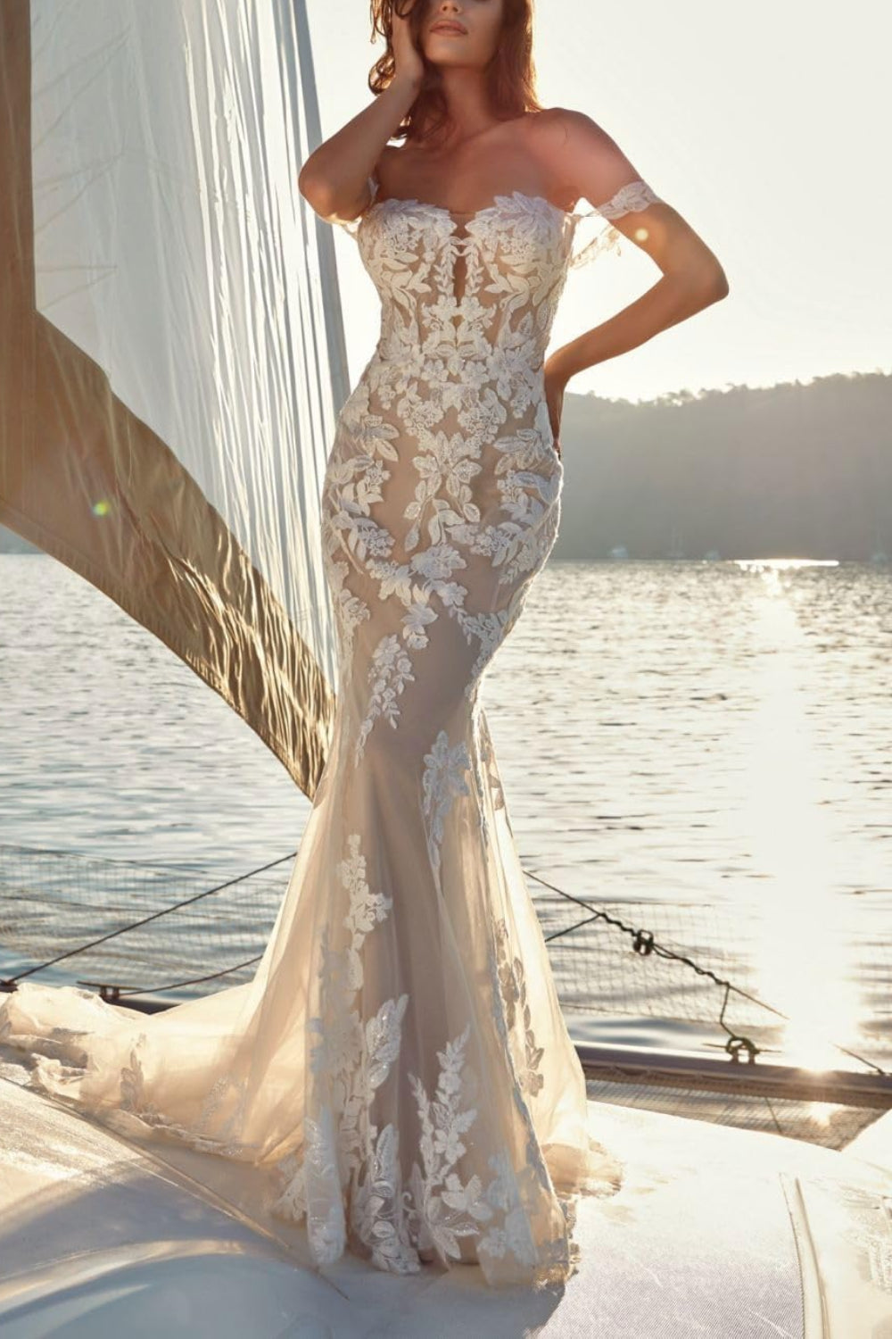 Off-the-Shoulder Mermaid Lace Tulle Wedding Dress From 27dress