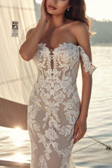 Off-the-Shoulder Mermaid Lace Tulle Wedding Dress From 27dress