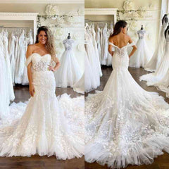 Off-the-Shoulder Mermaid Lace Wedding Dress Long-27dress
