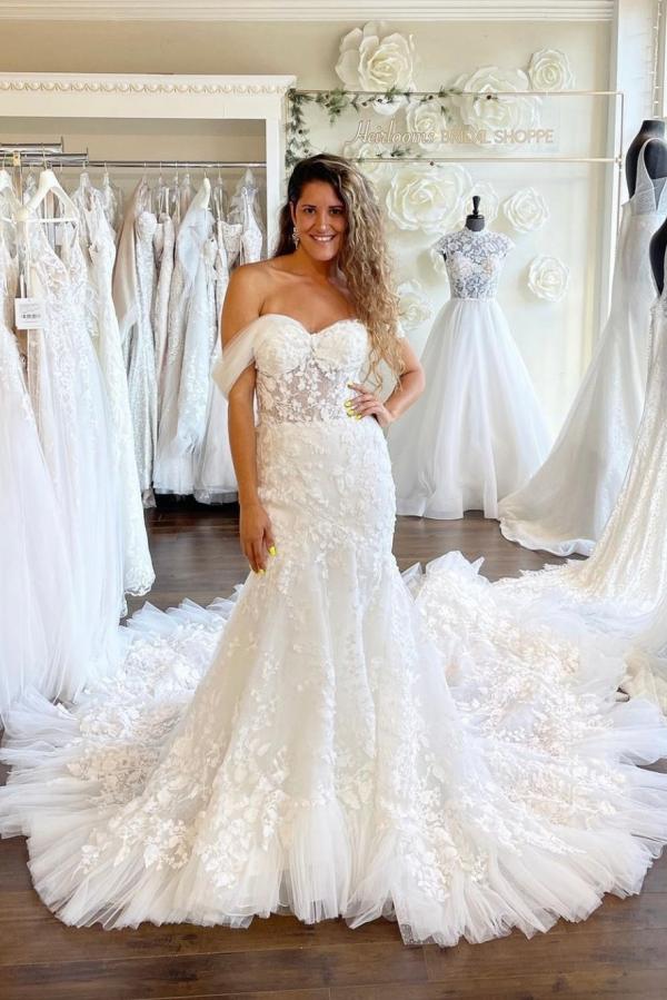 Off-the-Shoulder Mermaid Lace Wedding Dress Long-27dress